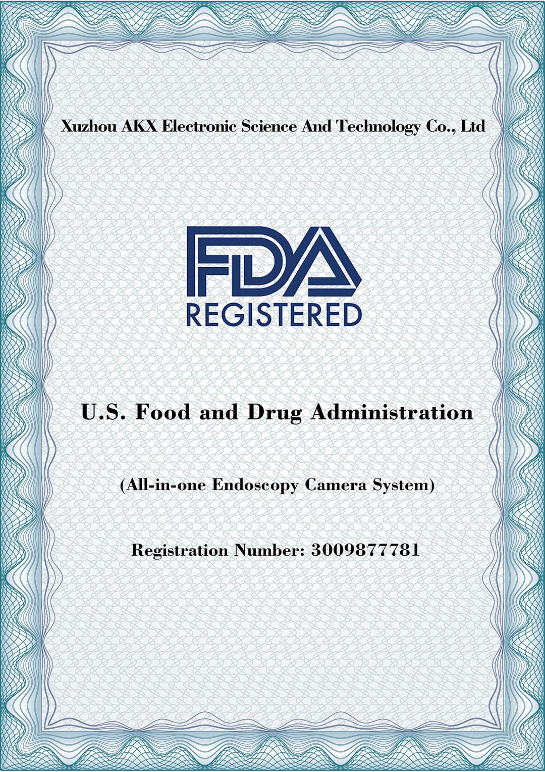 Our company officially registered to the US food and drug administration in  August/ 2021.